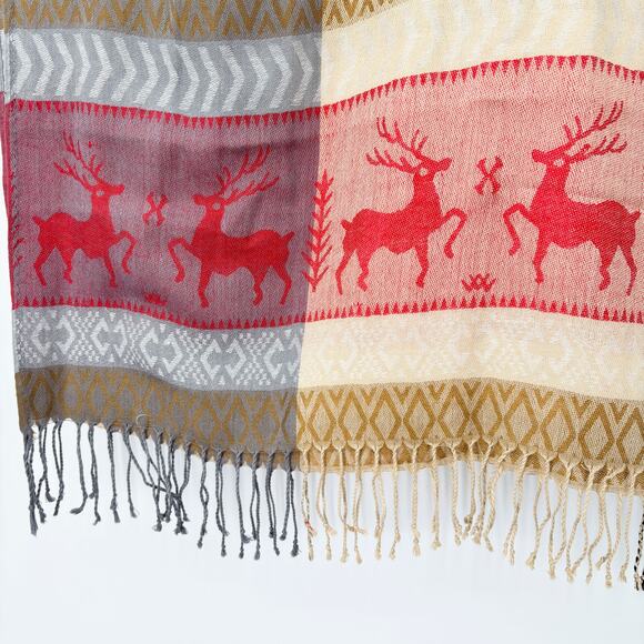 Lot of 3 Winter Scarves Knit Stripe Reindeer Fringe Red Plaid Fleece Acrylic - Picture 3 of 11